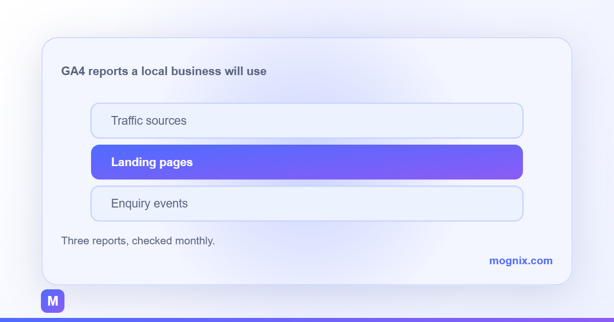 Google Analytics 4 setup for local business: traffic sources, landing pages and enquiry events